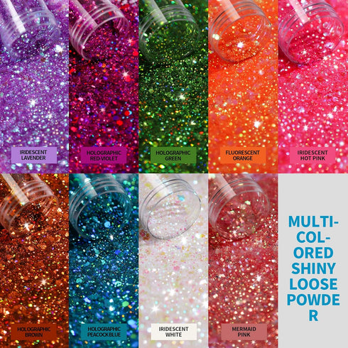 LEOBRO Glitter, Chunky Glitter, 18 Jars Glitter, Mixed Fine Chunky Glitter for Crafts, Craft Glitter for Resin, Holographic Iridescent Glitter Bul...