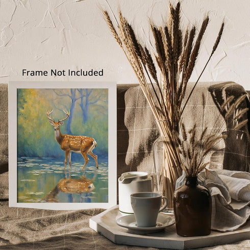 Posterizer 1 pcs- A deer standing in a river with a jungle backgorund-Art for Animal Lovers-Landscape & Nature Art- Gift for Men Women Teens-Livin...