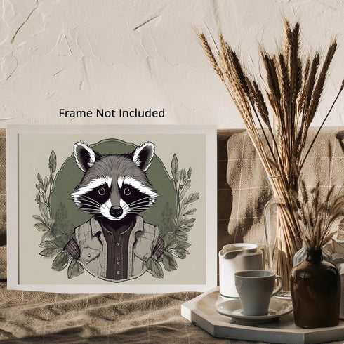 Posterizer 1 pcs- A raccoon with green halo and leaves arround it-Art for Animal Lovers- Gift for Men Women Entrepreneur Teens-Decor for Home & Of...