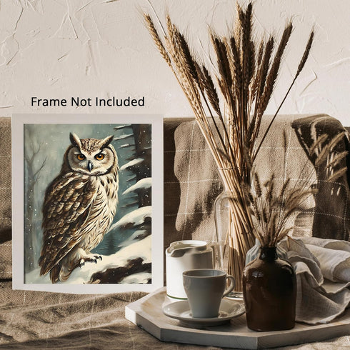 Posterizer 1 pcs-owl in nature-winter snowy scene in oil painting style-8-Art for Animal Lovers-Landscape & Nature Art-Decor for Home & Office- un...