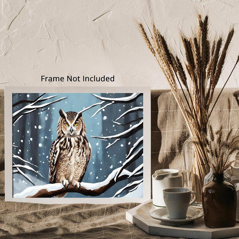Posterizer 1 pcs-owl in nature-winter snowy scene in oil painting style-3-Art for Animal Lovers-Landscape & Nature Art-Decor for Home & Office- un...