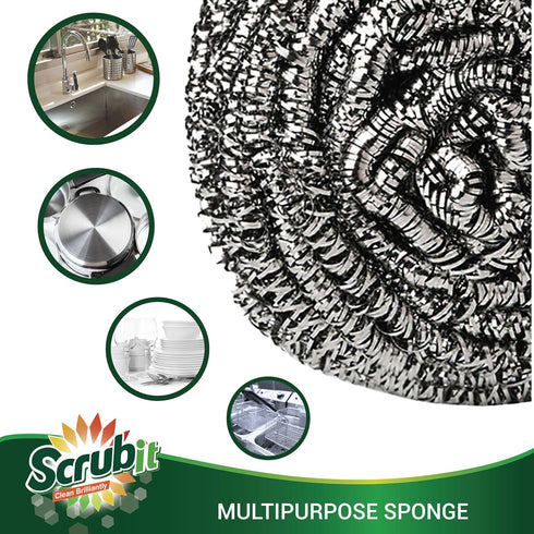 12 Pack Stainless Steel Scourers by Scrub It – Steel Wool Scrubber Pad Used for Dishes, Pots, Pans, and Ovens. Easy scouring for Tough Kitchen Cle...