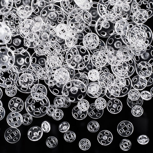 PAGOW 300 Sets Plastic Snap Fasteners Buttons Kit, Invisible Snaps for Sewing 7 mm 10 mm 15 mm Diameter Round Buttons, Clear Press Button for Shir...