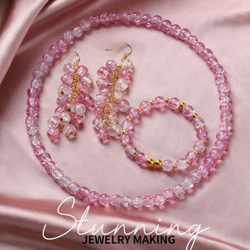 LEOBRO Crackle Glass Beads for Jewelry Making, 8MM Beads for Bracelets, Circle Crystal Bead Set, Crackle Glass Beads for Jewelry Making, Bulk Brac...