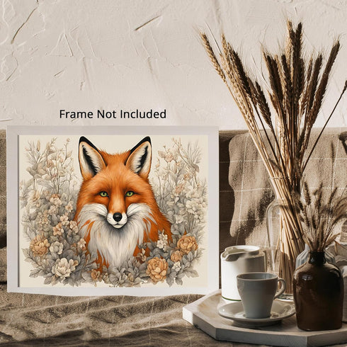 Posterizer 1 pcs- Red fox with green eyes in the middle of wild flowers-Art for Animal Lovers-Floral & Botanical - Gift for Men Women Teens-Living...
