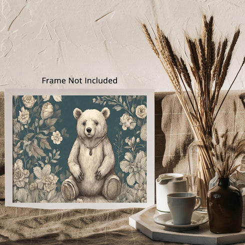 Posterizer 1 pcs- Cute bear cub with wild flowers-Art for Animal Lovers-Kids Room Art-Gift for Daughter, Son, Kids-Decor for nursery toddlers kids...