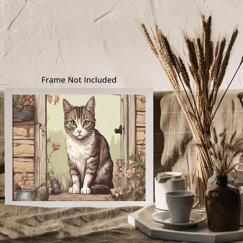 Posterizer 1 pcs- Beautiful cat sitting in the kitchen-Art for Animal Lovers-Floral Botanical Art- Gift for Men Women Entrepreneur Teens-Living Ro...