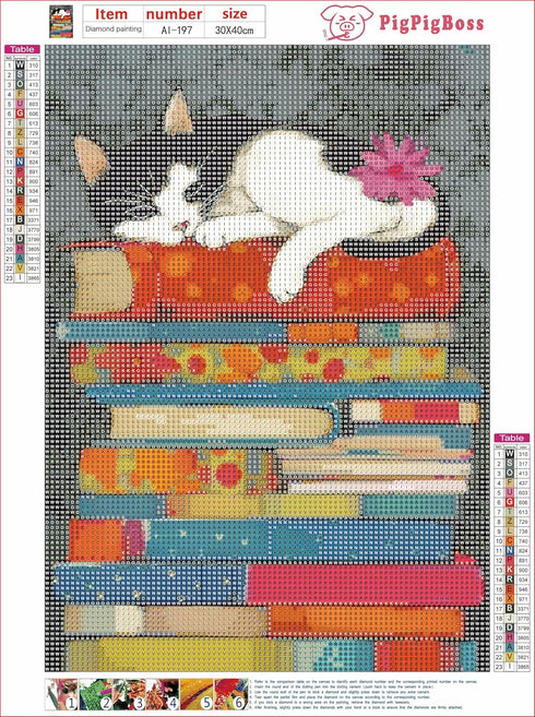 pigpigboss Cat Paint by Numbers Kit for Adult Full Round Drill Diamond Painting Dots Cat Sleeping on Books Diamond Painting Arts Crafts Kit for Be...