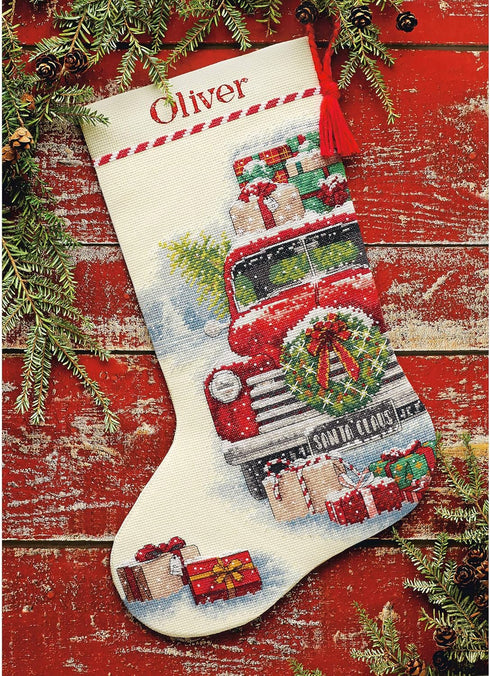 Dimensions Whimsical Counted Cross Stitch Kit Santa's Truck Stocking - 16"(1 Pc.) - Christmas Stocking, DIY Gift for Loved Ones, Ideal for Festive...