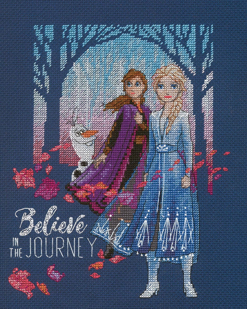 Dimensions 70-35389 Disney's Frozen II Believe in The Journey Counted Cross Stitch Kit, 14 Navy Aida, 8'' x 10'...