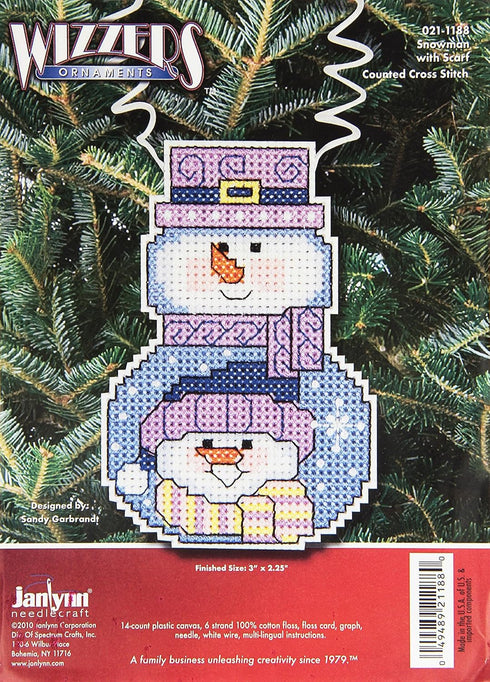 Janlynn Holiday Wizzers Cross Stitch Kit Snowman with Scarf, 3"x2.25" 14 Count...
