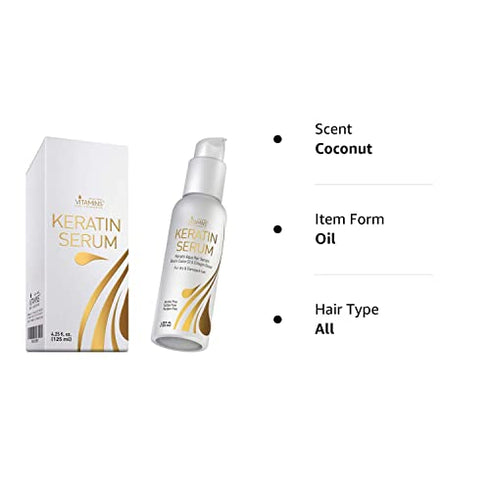 Vitamins Keratin Protein Hair Serum - Biotin Anti Frizz Control Repair Treatment with Castor Oil for Frizzy Dry Damaged Hair - Straight or Curly Hair Products - Heat Protectant for Shine and Gloss