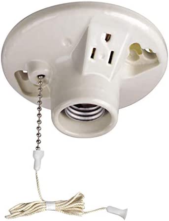 Leviton 9726-C One-Piece Glazed Porcelain Outlet Box Mount, Incandescent Lampholder, Pull Chain, Top Wired, White