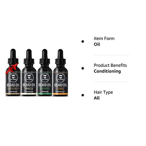 Striking Viking Beard Oil 4 Pack - Softening and Conditioning Beard Oil for Men - Citrus, Vanilla, Sandalwood, & Cedarwood Variety Scents - Enriched with Argan, & Jojoba Oils