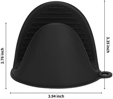tifanso Silicone Oven Mitts Pot Holders Sets for Kitchen Heat Resistant Small Kitchen Mittens Rubber Air Fryer Mitts Mini Pot Pinch Grip for Cooking and Baking 1 Pair (Black)