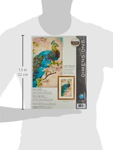 Dimensions Indian Peacock Counted Cross Stitch Kit, 14 Count Natural Aida, 9'' x 15''