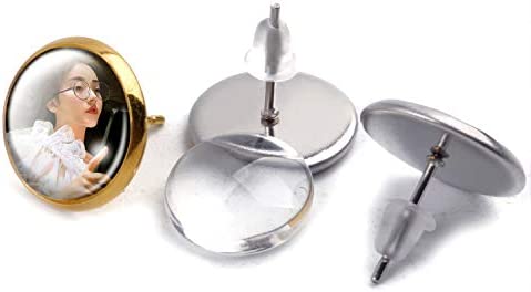 Aylifu Earring Cabochon Settings,Include 40pcs 12mm Stud Earring Cabochon Post Cup Blank Earring Bezel with 40pcs Glass Dome Cabochons and 40pcs Clear Earring Backs for Jewellery Making