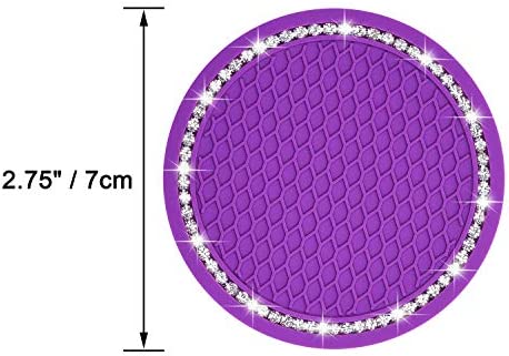 Bling Car Coasters, Wisdompro 4 Pack PVC Car Cup Holder Insert Coaster - Anti Slip Universal Vehicle Interior Accessories Crystal Glitter Cup Mats for Women and Men (2.75" Diameter, Purple)