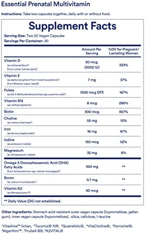 Ritual Prenatal Vitamin: Folate & Choline for Neural Tube Support, Omega-3 DHA for Fetal Brain Development, Iron, Calcium-Helper D3 & K2, Non-GMO, Citrus Essenced, 30 Day Supply, 60 Vegan Capsules