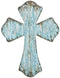 Rustic Turquoise Metal Wall Cross with Embossed Swirls