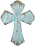 Rustic Turquoise Metal Wall Cross with Embossed Swirls