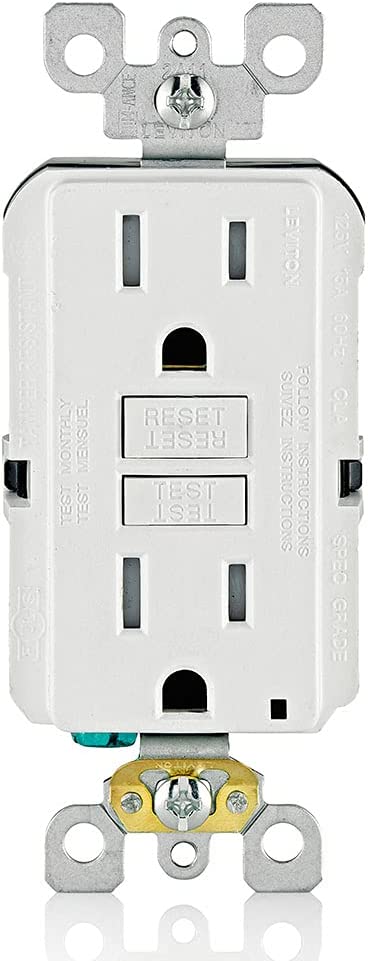 Leviton GFTR1-W Self-Test SmartlockPro Slim GFCI Tamper-Resistant Receptacle with LED Indicator, Wallplate Included, 15-Amp, White, 1-Pack