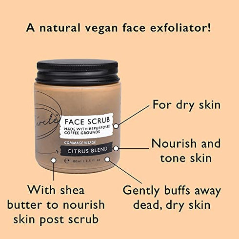 UpCircle Coffee Face Scrub - Citrus Blend For Normal + Dry Skin 3.5oz- Shea Butter, Coconut + Rosehip Oil - Natural, Vegan Face Exfoliator For Soft, Smooth Skin