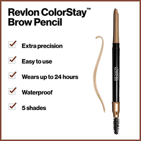 Eyebrow Pencil by Revlon, Colorstay Eye Makeup with Eyebrow Spoolie, Waterproof, Longwearing Angled Precision Tip, 205 Blonde, 0.01 Oz
