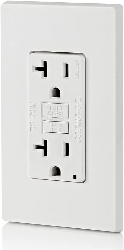 Leviton GFTR2-W Self-Test SmartlockPro Slim GFCI Tamper-Resistant Receptacle with LED Indicator, Wallplate Included, 20-Amp, White