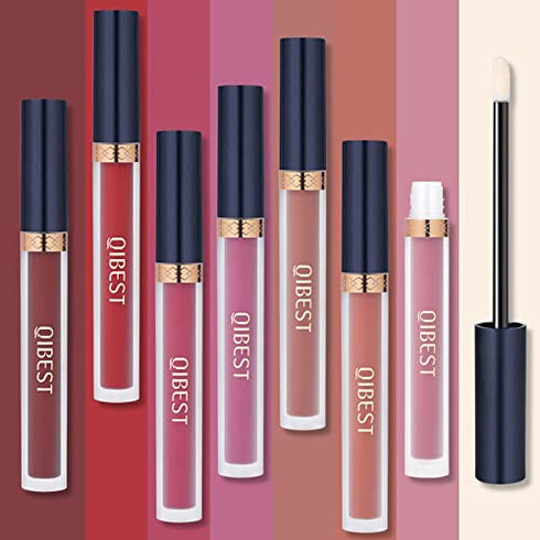 QiBest 7Pcs Matte Liquid Lipstick + 1Pcs Lip Plumper Makeup Set Kit, Long Lasting Waterproof Lip Gloss Set Pigmented Velvet Lip Makeup Gift Sets for Girls and Women(Passion Red)