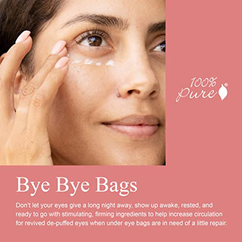 100% PURE Coffee Bean Caffeine Eye Cream Refresh & Hydrate Under Eye Treatment Reduce Puffiness, Dark Circles, Wrinkles with Green Tea, Rose Hip, Vitamin E - Youthful Vibrant Eyes - Vegan - .3 oz