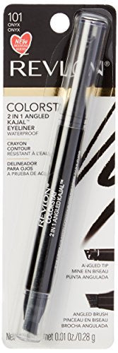 Pencil Eyeliner by Revlon, ColorStay 2-in-1 Eye Makeup,Waterproof, Longwearing With Smudge Brush, Angled Kajal Eyeliner, 101 Onyx, 0.01 Oz