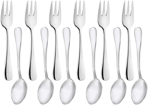 Snamonkia Small Appetizer Forks and Demitasse Spoons Stainless Steel Set of 12, 5.4 Inches, Salad Dessert Coffee Cocktail Espresso Flatware