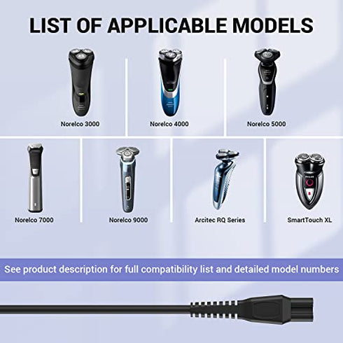 HQ8505 Norelco Charger Cord Fit for Philips Norelco HQ8505 7000 5000 3000 Series mg5750 mg7790 Electric Shaver Beard Trimmer Adapter Power Supply Charging Cord 15V AC Adapter Power Supply Cord