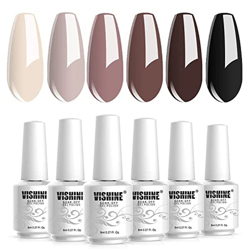 Vishine Nude Brown Collection Gel Nail Polish Set - 6 Colors Gel Polish Set Kit UV LED Soak Off Gel Polish 0.27 OZ 8ML