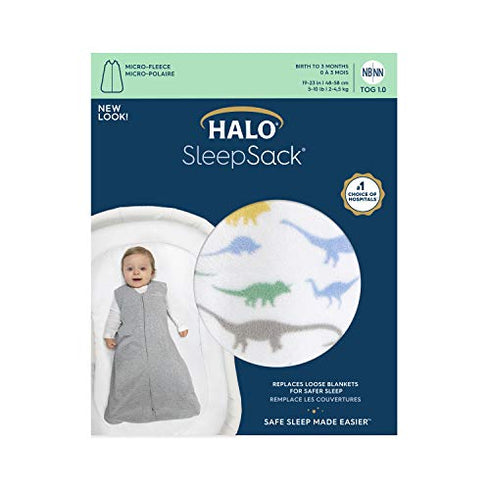 HALO Sleepsack 100% Cotton Wearable Blanket Micro-Fleece, TOG 1.0, Dinos, Large