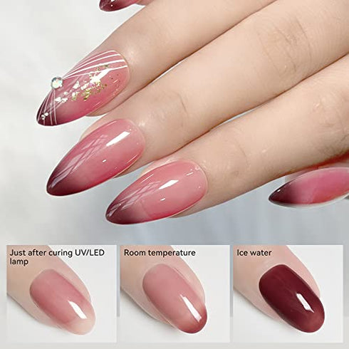 YTD Likomey Color Changing Gel Nail Polish,15ml Burgundy Red Translucent Nude Pink Mood Temperature Change Colors Thermal Winter UV Manicure Gel