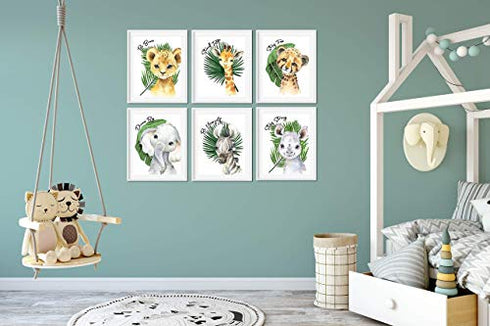 Safari Nursery Decor for Boys - Safari Animal Pictures Wall Art - Baby Room Animal Prints - Jungle Babies Wall Decor - Little Boys Room Art - SET OF 6-8x10 - UNFRAMED (Safari-Animals-6)