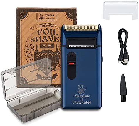 Styleader Aluminum Foil Shaver, with 24K Gold Coated Foil Blade and Popup Beard Trimmer, Rechargeable Electric Razor for Men - Blue
