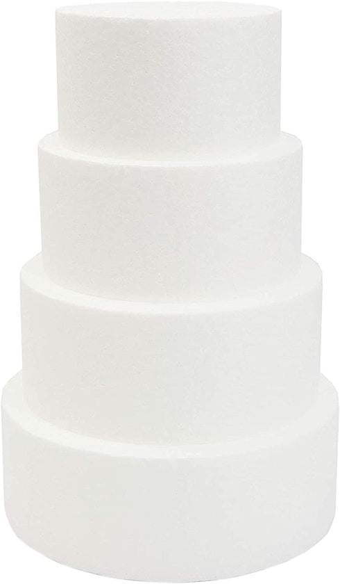 Round Foam Cake Dummy Set, 4 Tiers for Display, Arts and Crafts (White)