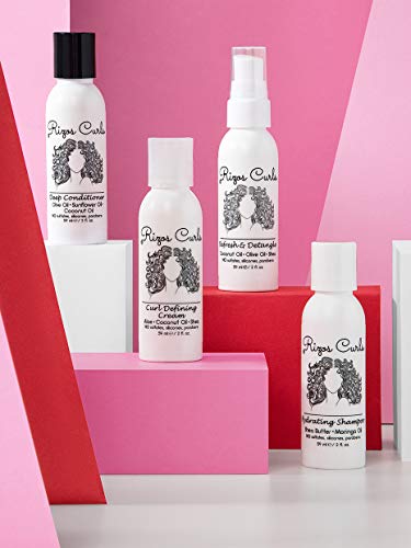 Rizos Curls 4-Step Travel Kit for Curly Hair: Curl Defining Cream, Shampoo, Conditioner, Refresh & Detangle (2 fl oz each)
