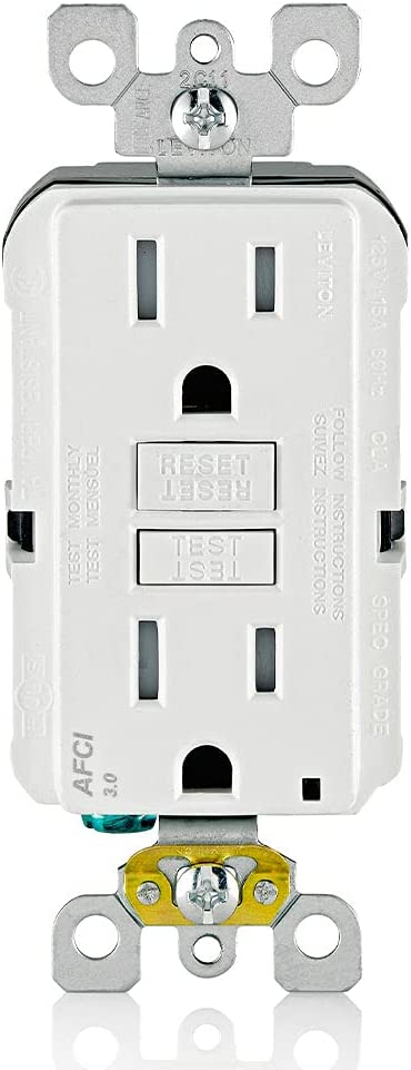 Leviton AFTR1-W 15-Amp, 120-Volt SmartlockPro Outlet Branch Circuit Arc-Fault Circuit Interrupter (AFCI) Receptacle, Wallplate Included, White