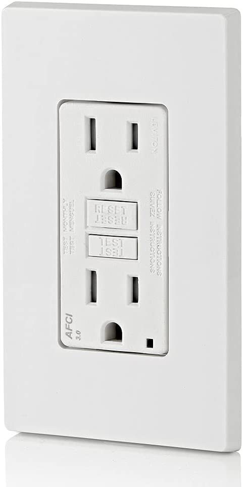 Leviton AFTR1-W 15-Amp, 120-Volt SmartlockPro Outlet Branch Circuit Arc-Fault Circuit Interrupter (AFCI) Receptacle, Wallplate Included, White