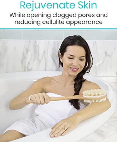 Vive Shower Brush - Dry Skin Body Exfoliator - Shower and Bath Scrubber for Wash Brushing, Exfoliating, Cellulite, Foot Scrub, Leg Exfoliant - Soft and Stiff Massage Bristles - Wooden Long Handle