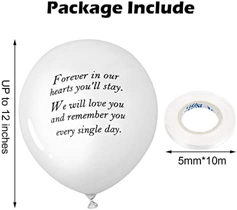 Gejoy 50 Pieces Memorial Balloons Remembrance Balloons White Funeral Balloons and 3 Pieces Balloon Ribbon for Balloon Release, Funeral Decoration