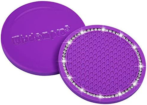 Bling Car Coasters, Wisdompro 4 Pack PVC Car Cup Holder Insert Coaster - Anti Slip Universal Vehicle Interior Accessories Crystal Glitter Cup Mats for Women and Men (2.75" Diameter, Purple)