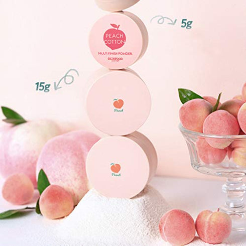 SKINFOOD Peach Cotton Multi Finish Powder 15g - Korean Peach Extract & Calamin Sebum Control Face Powder - Silky Setting Powder - Setting Powder for Oily Skin - Sweet Peach Scent for Soft Skin