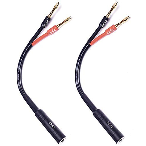 CESS-020 1/4 Inch TS to Dual Banana Plug Speaker Adaptor, 6 Inch - Mono 6.35mm Female Jack to Banana Cable - 2 Pack
