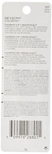 Pencil Eyeliner by Revlon, ColorStay 2-in-1 Eye Makeup,Waterproof, Longwearing With Smudge Brush, Angled Kajal Eyeliner, 101 Onyx, 0.01 Oz