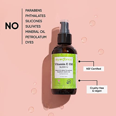 Sky Organics Vitamin E Oil Blend for Face 36,000 IUs to Moisturize, Restore & Smooth, 4 fl. Oz